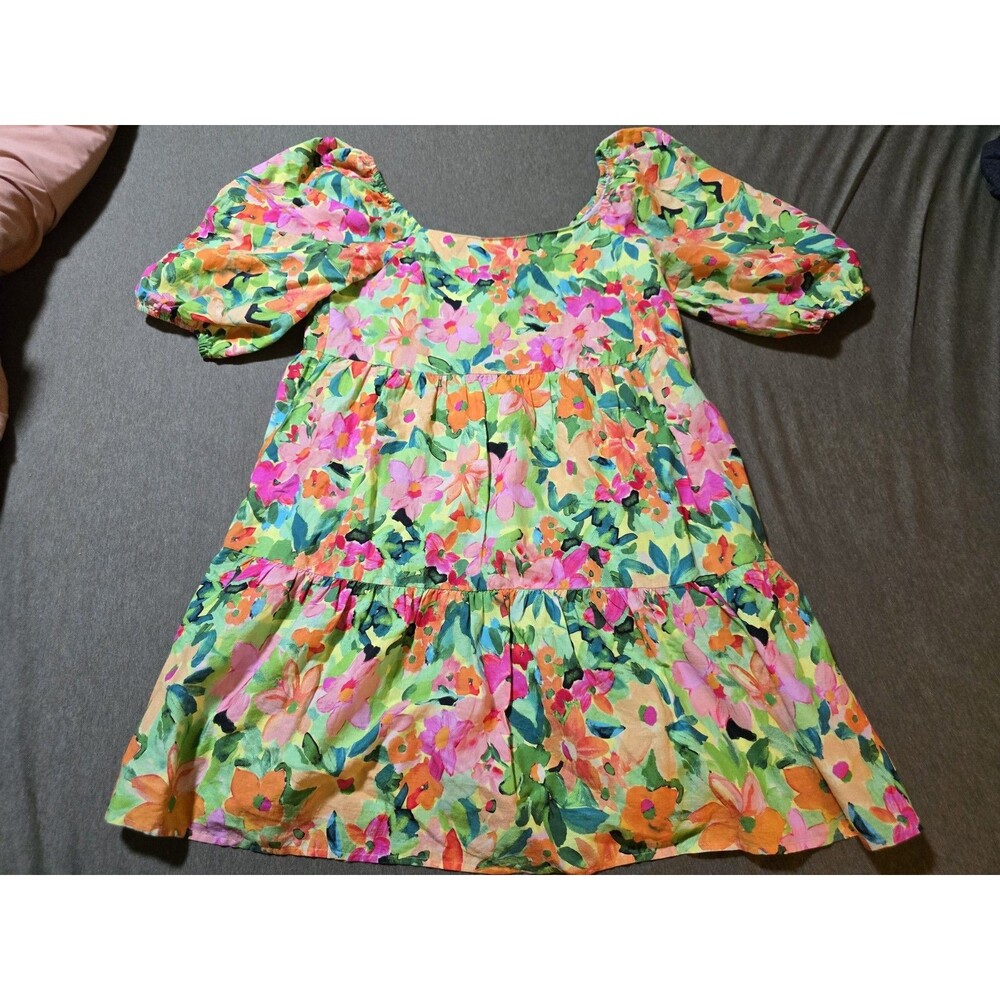 Sanctuary Linen Blend Escape Weekender Floral Square Neck Babydoll Dress Sz Sm